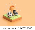 soccer trohpy with 3d pitch. 3d ... | Shutterstock . vector #2147026305