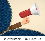 megaphone in the hand of a man. ... | Shutterstock .eps vector #2021609735