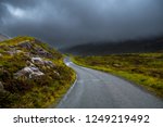 Scenic Single Track Road Through Hills On Isle Of Skye In Scotland