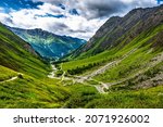 Valley With Alpine River To Mountain Peak Grossglockner In Kals In Austria