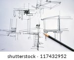 draft hand drawing foundation architecture plan with black pencil