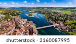 Aerial panoramic view of beautiful old town Stein am Rhein in Switzerland border with Germany. Popular tourist destination