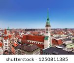 Top view of Munich, St. Peter's Church, old town hall and city buildings, Bavaria Germany