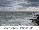 Small photo of Sea Storm and tempest in a cloudy sky background
