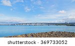 Small photo of Admiralty Clarey Bridge, Ford Island, Pearl Harbor, Hawaii. Panoramic view on the bridge on a sunny day.