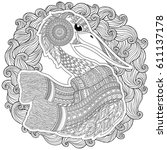 zentangle hand drawn stork for... | Shutterstock .eps vector #611137178
