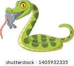 Cartoon Green Snake Eating A...