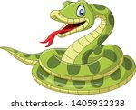 Cartoon Green Snake On White...