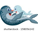 Mother And Baby Seal Cartoon