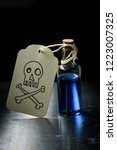 Small photo of Skull and crossbones paper tag labels bottle of poison