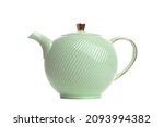 light green porcelain teapot for making tea on a white background