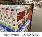 Small photo of New Hope, Minnesota - October 11, 2022: Display of Frute Brute cherry-flavored cereal by General Mills. Special seasonal Halloween cereal. Selective focus, shallow depth of field