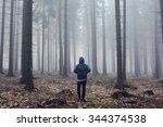Man In Foggy Autumn Forest With ...
