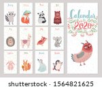 calendar 2020 with woodland... | Shutterstock .eps vector #1564821625