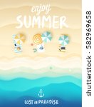 tropical beach poster. vector... | Shutterstock .eps vector #582969658