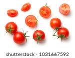 Cherry tomatoes isolated on white background. Top view