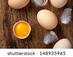 Fresh Eggs On Wood Background....