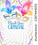 colorful carnival masks with... | Shutterstock .eps vector #1287444052