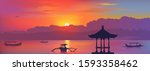 colorful balinese sunset with... | Shutterstock .eps vector #1593358462