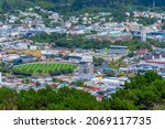 Small photo of WELLINGTON, NEW ZEALAND, FEBRUARY 9, 2020: Aerial view of Basin reserve stadium, Dominion Museum Building and National War Memorial hall of Memories at Wellington, New Zealand