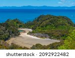 Small photo of Aerial view of Frenchman bay at Abel Tasman national park in New Zealand
