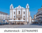 Small photo of Evora, Portugal, June 15, 2021: People are enjoying a suny day at Praca do Giraldo square in Evora, Portugal.