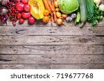 Small photo of Assortment Fresh Organic Vegetables Row Apportion Wooden Background Country Style Market Concept Local Garden Produce Clean Eating Dieting
