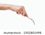 Man hand using a fork isolated against a white background