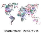 world map created with passport ... | Shutterstock . vector #206875945
