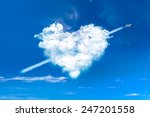 Heart shaped clouds in blue sky ...