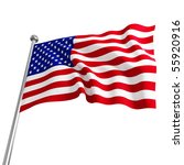 American Usa 3d Flag On White...
