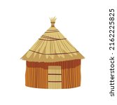 African hut or small village house with thatched roof, flat cartoon vector illustration isolated on white background. African traditional national dwelling.