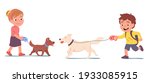 dogs owners girl  boy kids run... | Shutterstock .eps vector #1933085915