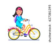 Teen Kid School Girl Cycling On ...