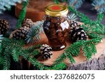 Jam from young pine cones in...