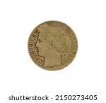 Small photo of Obverse of coin made by France, that shows Libertine head - "Marianne"