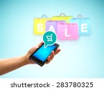 mobile online shopping  on blue ... | Shutterstock . vector #283780325