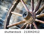 old wagon wheel at a farm