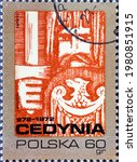 Small photo of POLAND-CIRCA 1972 : A post stamp printed in Poland showing a representation: man, sword, eagle: The 1000th Anniversary of the Battle of Cedynia