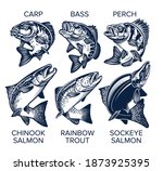 Set Of Fish Emblems Vintage...