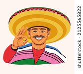 smiling mexican man in sombrero ... | Shutterstock .eps vector #2125565822