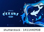 world oceans day  paper art.... | Shutterstock .eps vector #1411440908