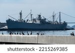 Small photo of San-Francisco, USA - Oct 17, 2022 : SS JEREMIAH O'BRIEN Functioning World War II–era naval ship serving as a living museum for the Liberty class of ships, tourist attraction near FORT MASON