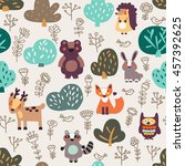 funny animal seamless pattern... | Shutterstock .eps vector #457392625