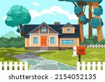 suburban cottage. cartoon... | Shutterstock .eps vector #2154052135