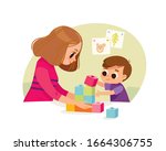 mother playing with kid at home.... | Shutterstock .eps vector #1664306755