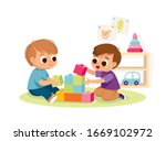 two boys play together.... | Shutterstock .eps vector #1669102972