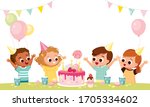 happy children with cake and... | Shutterstock .eps vector #1705334602