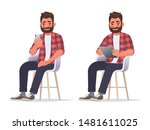 man uses a smartphone and a... | Shutterstock .eps vector #1481611025