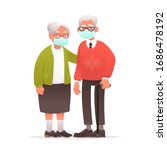 elderly couple in protective... | Shutterstock .eps vector #1686478192